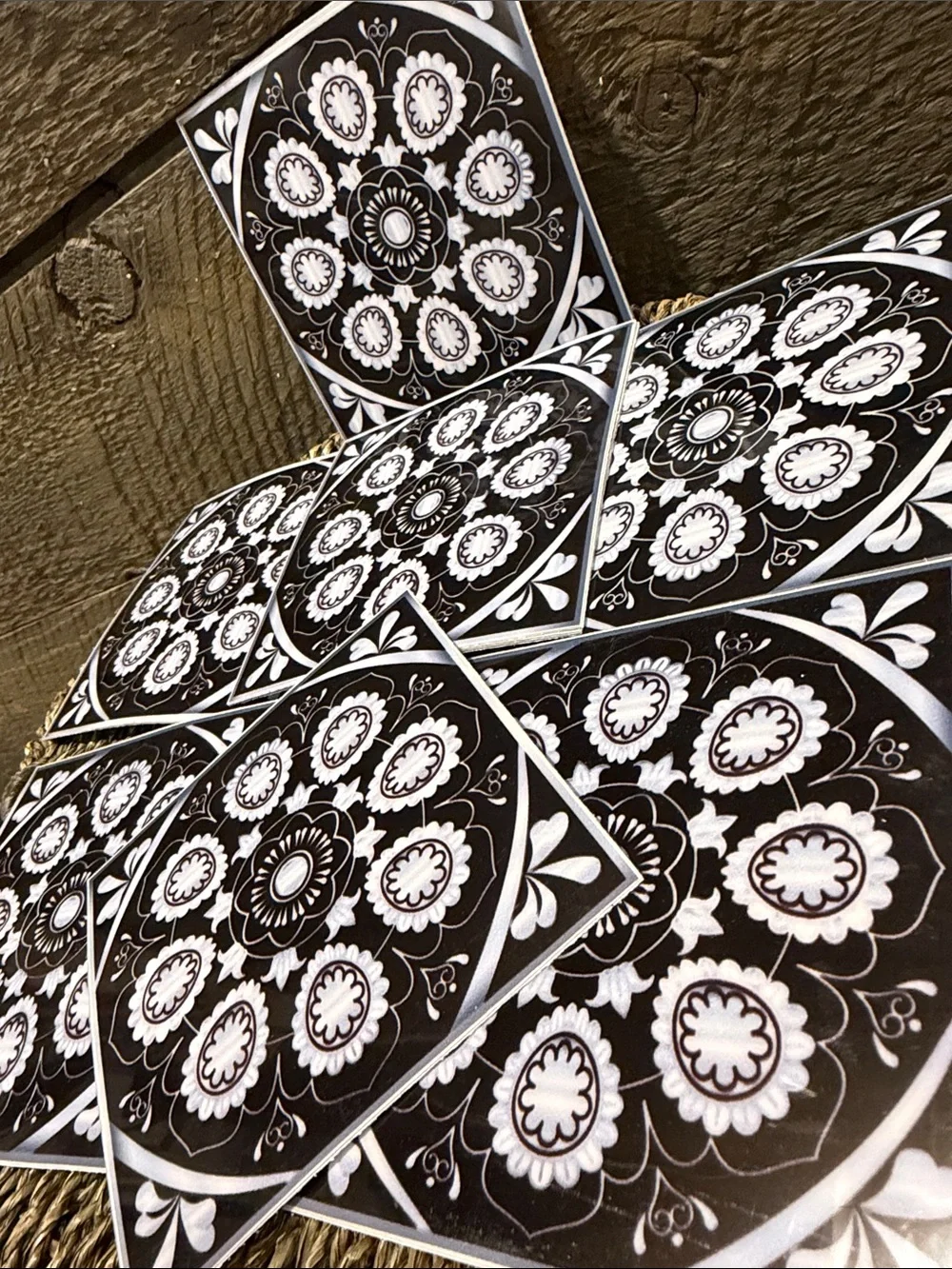 Set of 15 Black & White Mandala Decorative Tiles Peel & Stick Art Decals 4